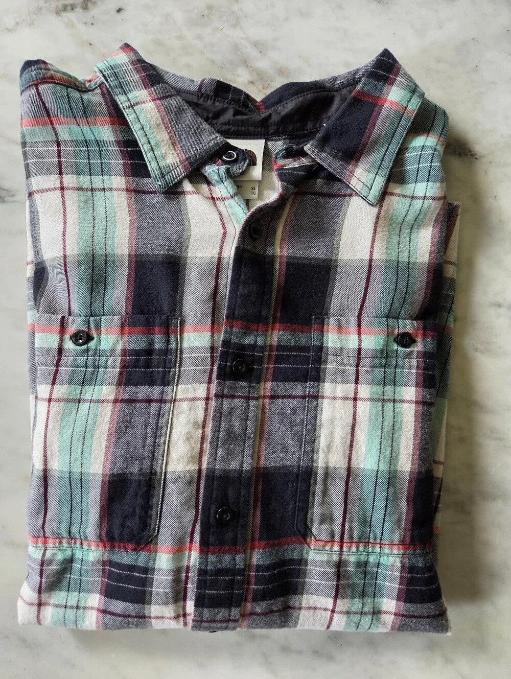 The North Face Men’s Size XL Plaid Flannel Shirt - Black, Mint & White